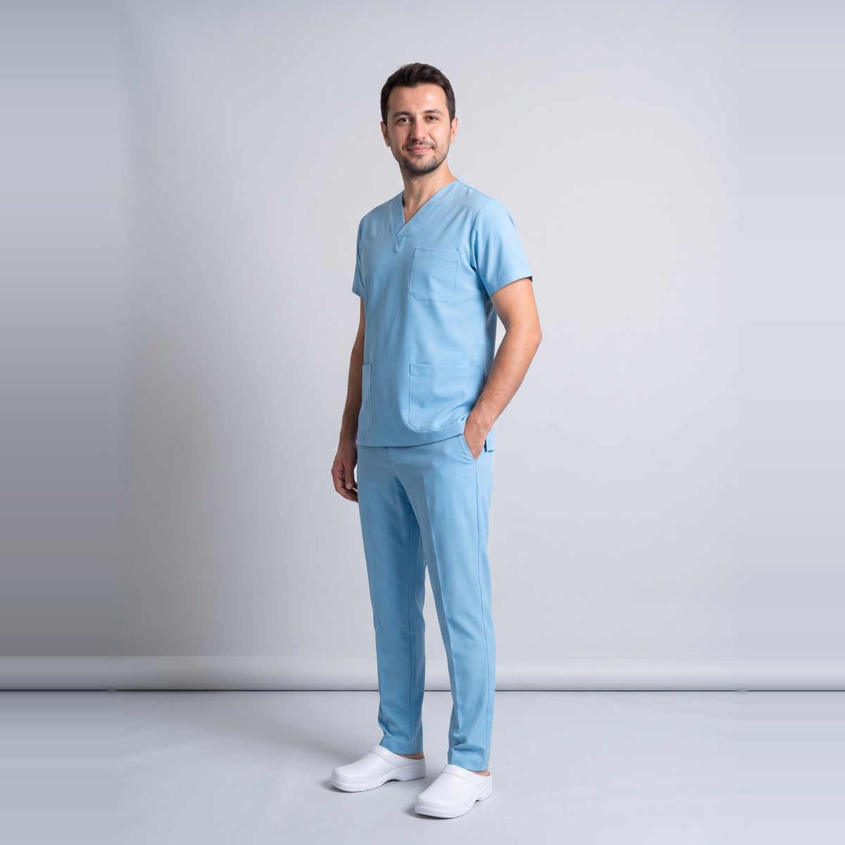 Alaska Mavisi Doktor Hekim Forması Likralı Scrubs Takım (Alaskan Blue) - 6