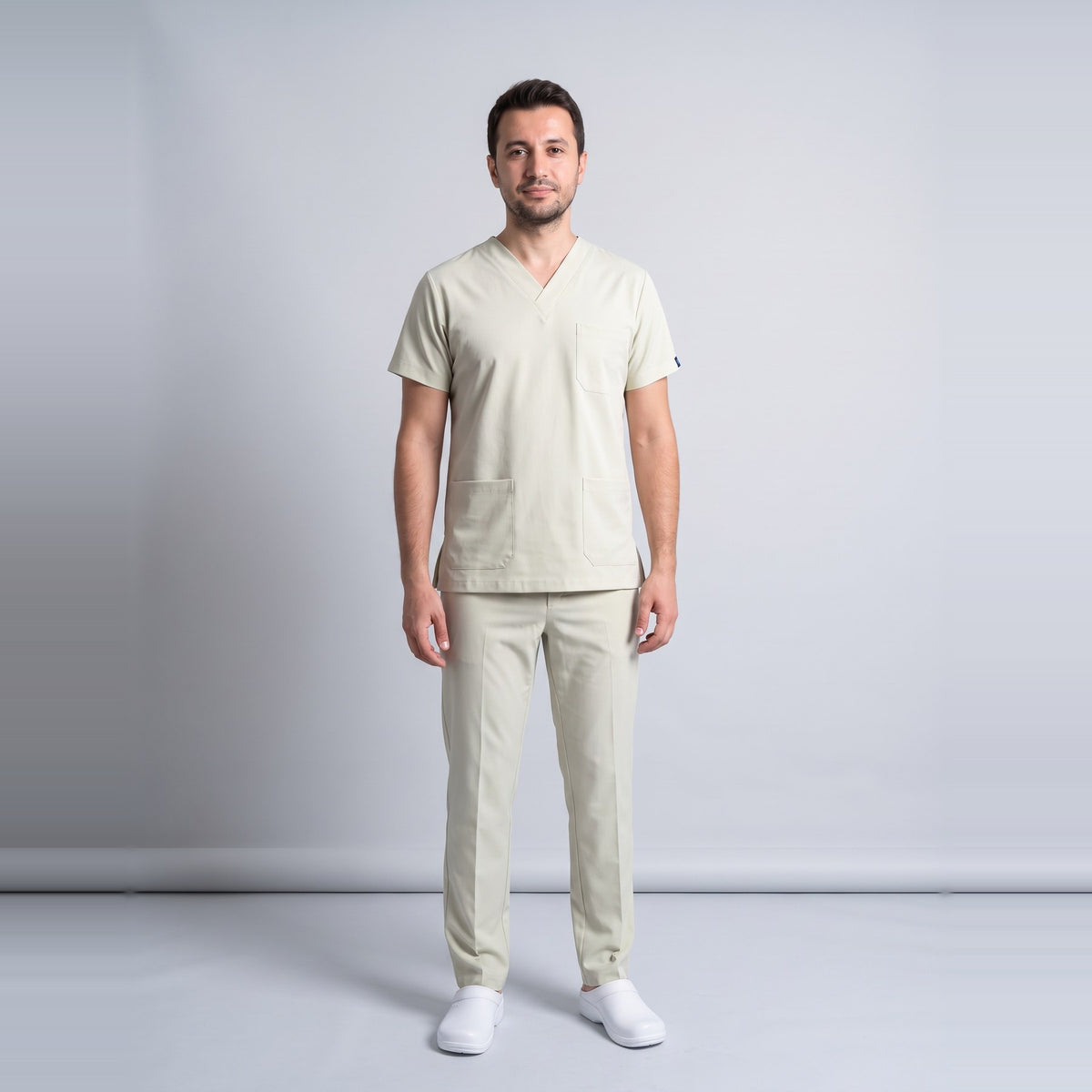Bej Sağlık Teknisyen/Tekniker ve Tıbbi Sekreter Forması Likralı Scrubs Takım (Moth) - 2