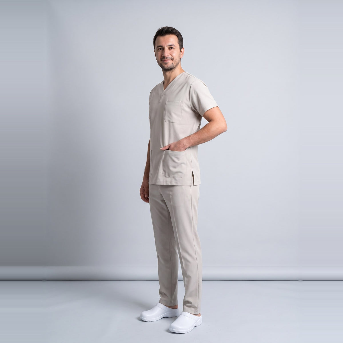 Bej Sağlık Teknisyen/Tekniker ve Tıbbi Sekreter Forması Likralı Scrubs Takım (Moth) - 6