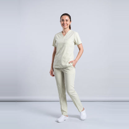 Bej Sağlık Teknisyen/Tekniker ve Tıbbi Sekreter Forması Likralı Scrubs Takım (Moth) - 3