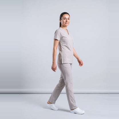Bej Sağlık Teknisyen/Tekniker ve Tıbbi Sekreter Forması Likralı Scrubs Takım (Moth) - 5