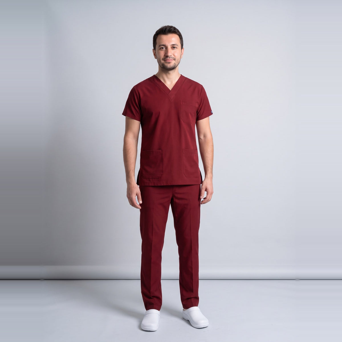 Bordo Hastane Forması Likralı Scrubs Takım (Biking Red) - 2