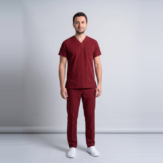 Bordo Hastane Forması Likralı Scrubs Takım (Biking Red) - 2