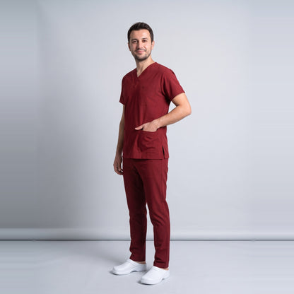 Bordo Hastane Forması Likralı Scrubs Takım (Biking Red) - 6