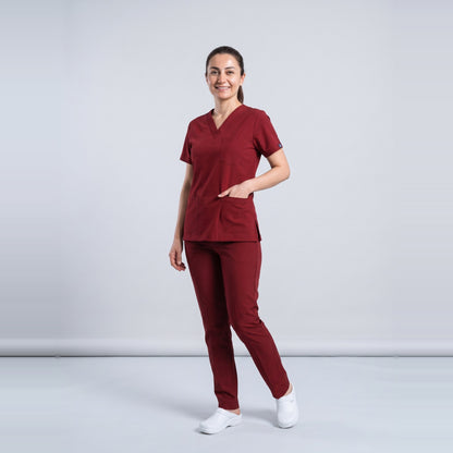 Bordo Hastane Forması Likralı Scrubs Takım (Biking Red) - 3