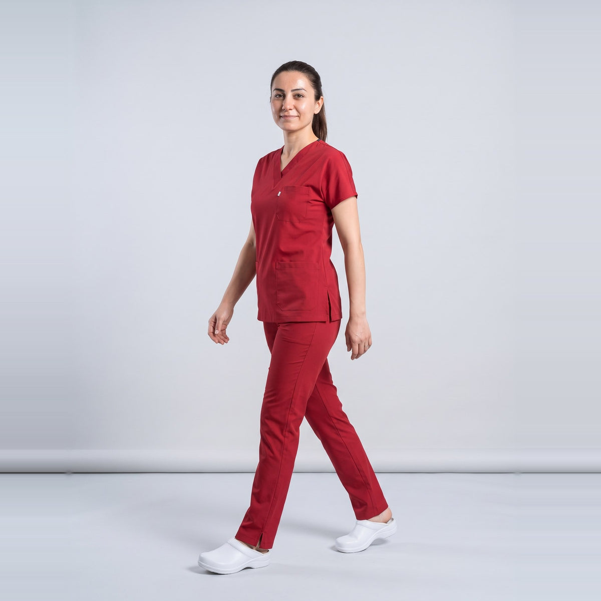 Bordo Hastane Forması Likralı Scrubs Takım (Biking Red) - 5