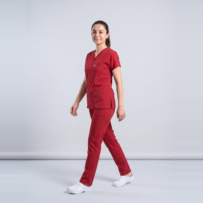 Bordo Hastane Forması Likralı Scrubs Takım (Biking Red) - 5