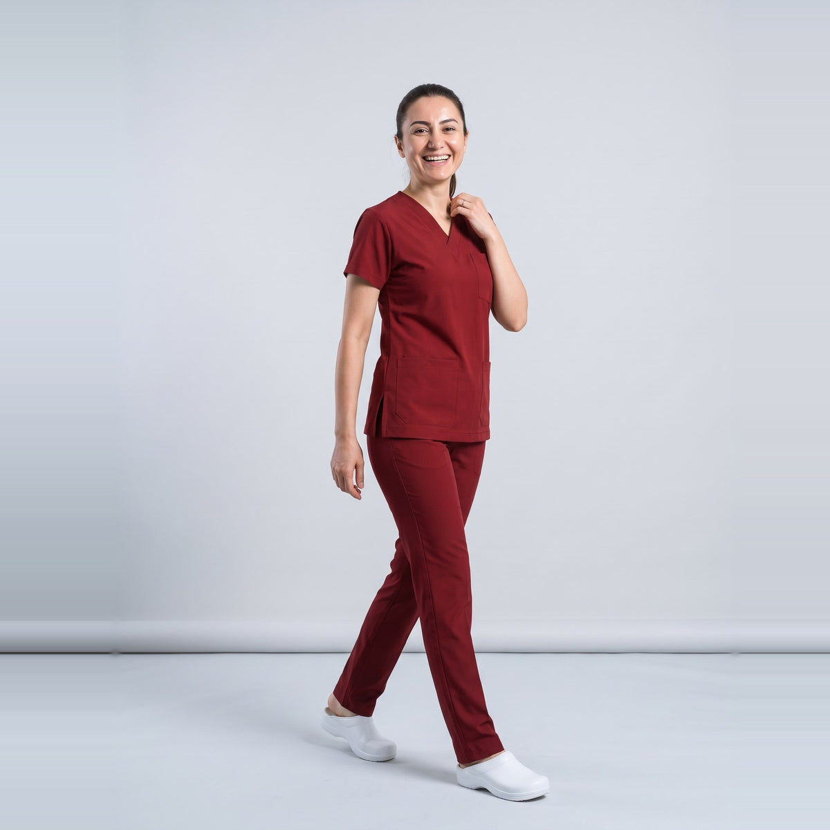Bordo Hastane Forması Likralı Scrubs Takım (Biking Red) - 7