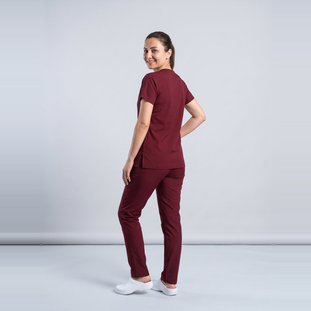 Bordo Hastane Forması Likralı Scrubs Takım (Biking Red) - 9