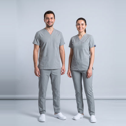 Gri Teknik Hizmetler Personel Forması Likralı Scrubs Takım (Neutral Gray) - 1