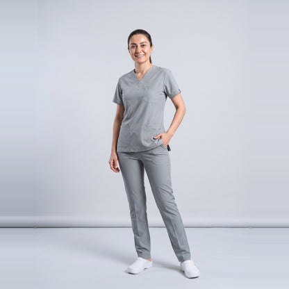 Gri Teknik Hizmetler Personel Forması Likralı Scrubs Takım (Neutral Gray) - 3