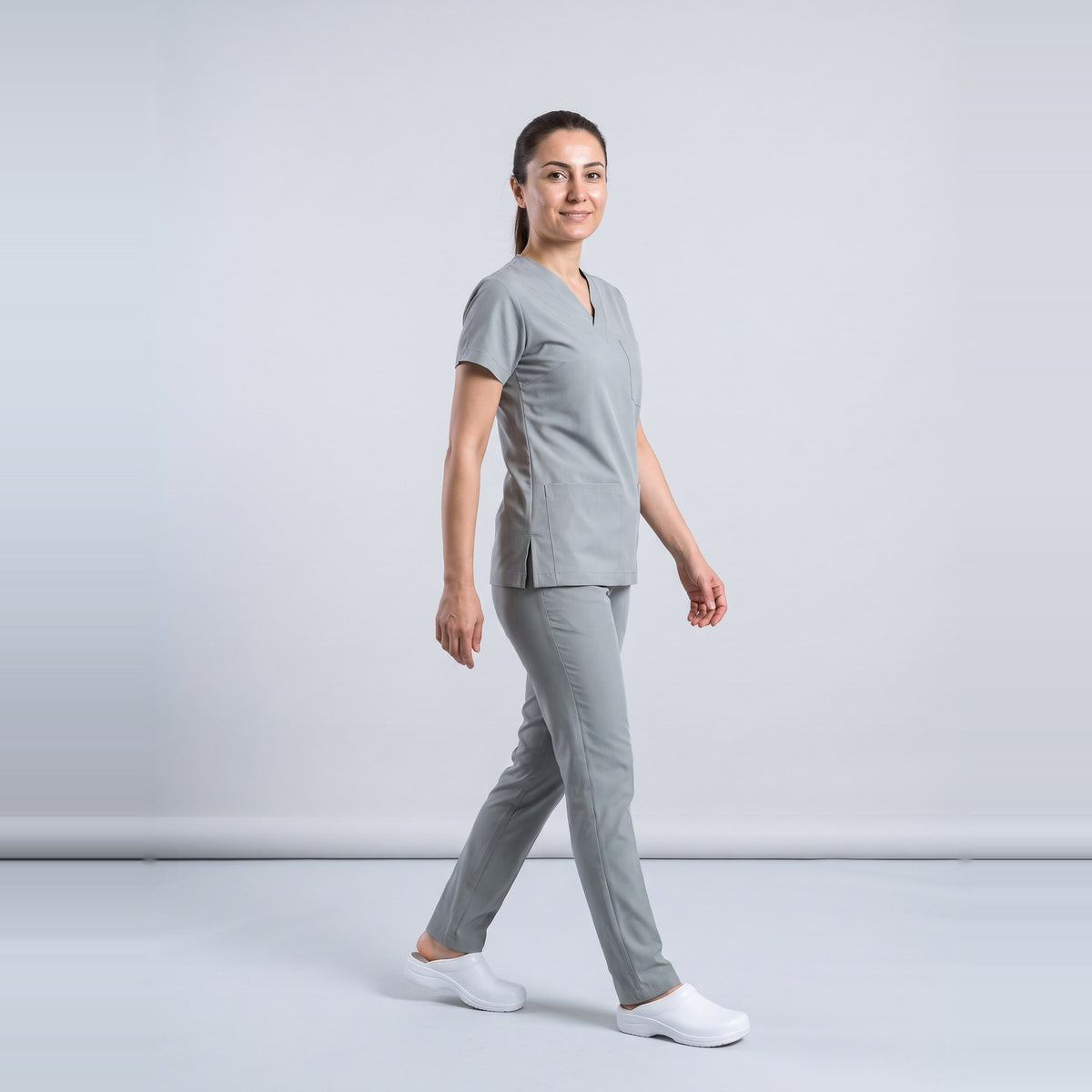 Gri Teknik Hizmetler Personel Forması Likralı Scrubs Takım (Neutral Gray) - 5