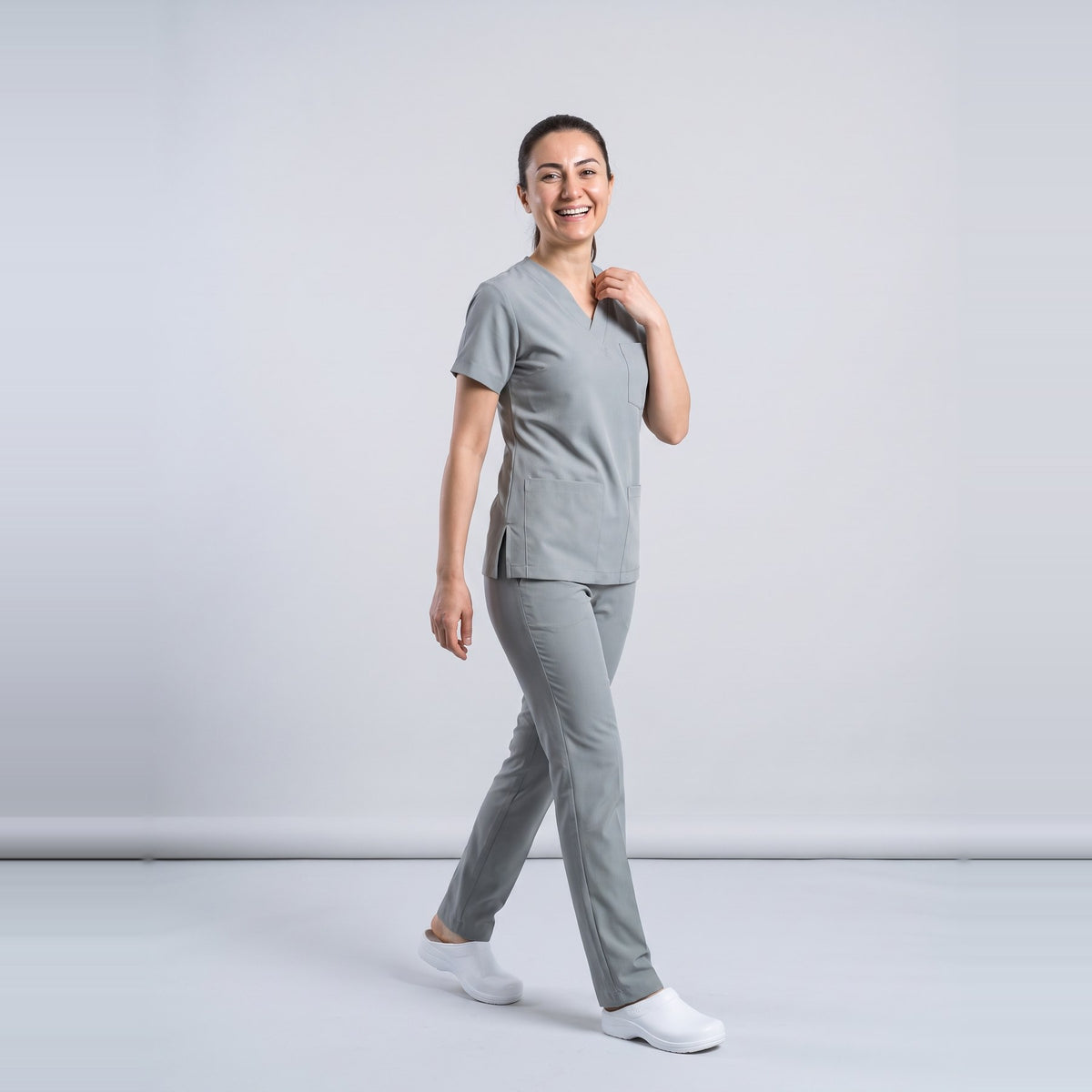 Gri Teknik Hizmetler Personel Forması Likralı Scrubs Takım (Neutral Gray) - 7