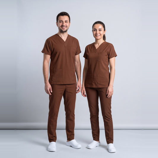 Kahverengi Hastane Forması Likralı Scrubs Takım (Friar Brown) - 1