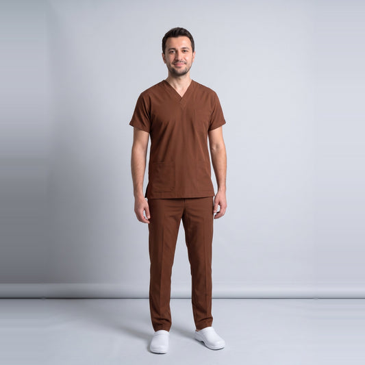 Kahverengi Hastane Forması Likralı Scrubs Takım (Friar Brown) - 2