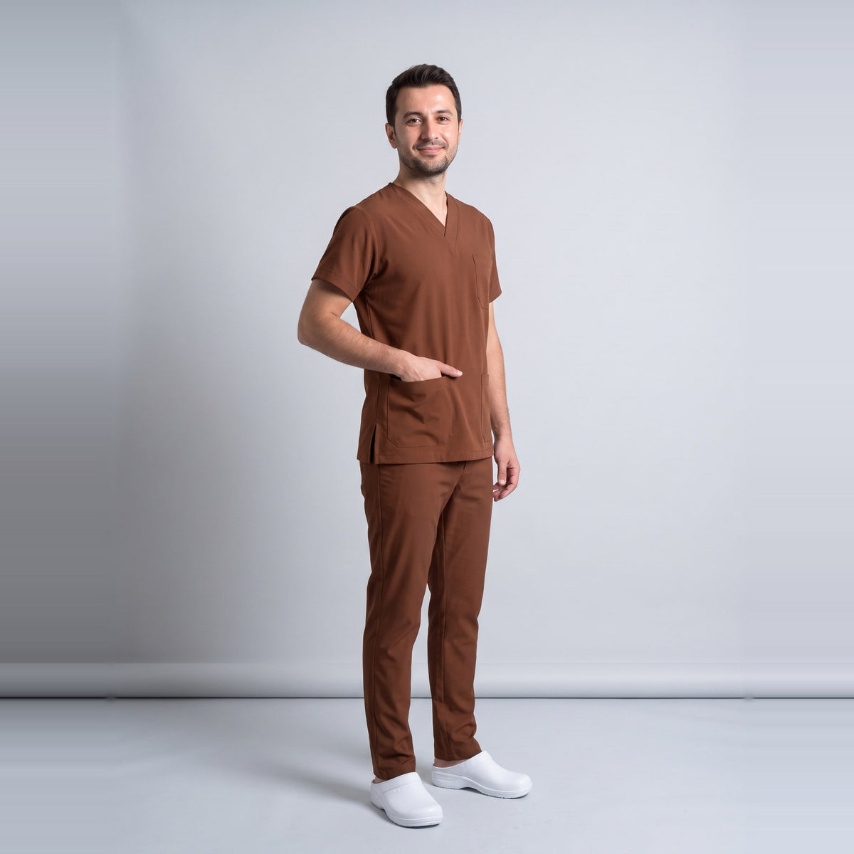 Kahverengi Hastane Forması Likralı Scrubs Takım (Friar Brown) - 6