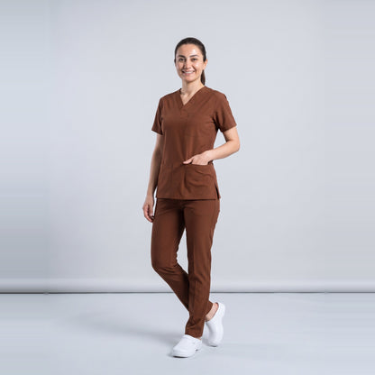 Kahverengi Hastane Forması Likralı Scrubs Takım (Friar Brown) - 3