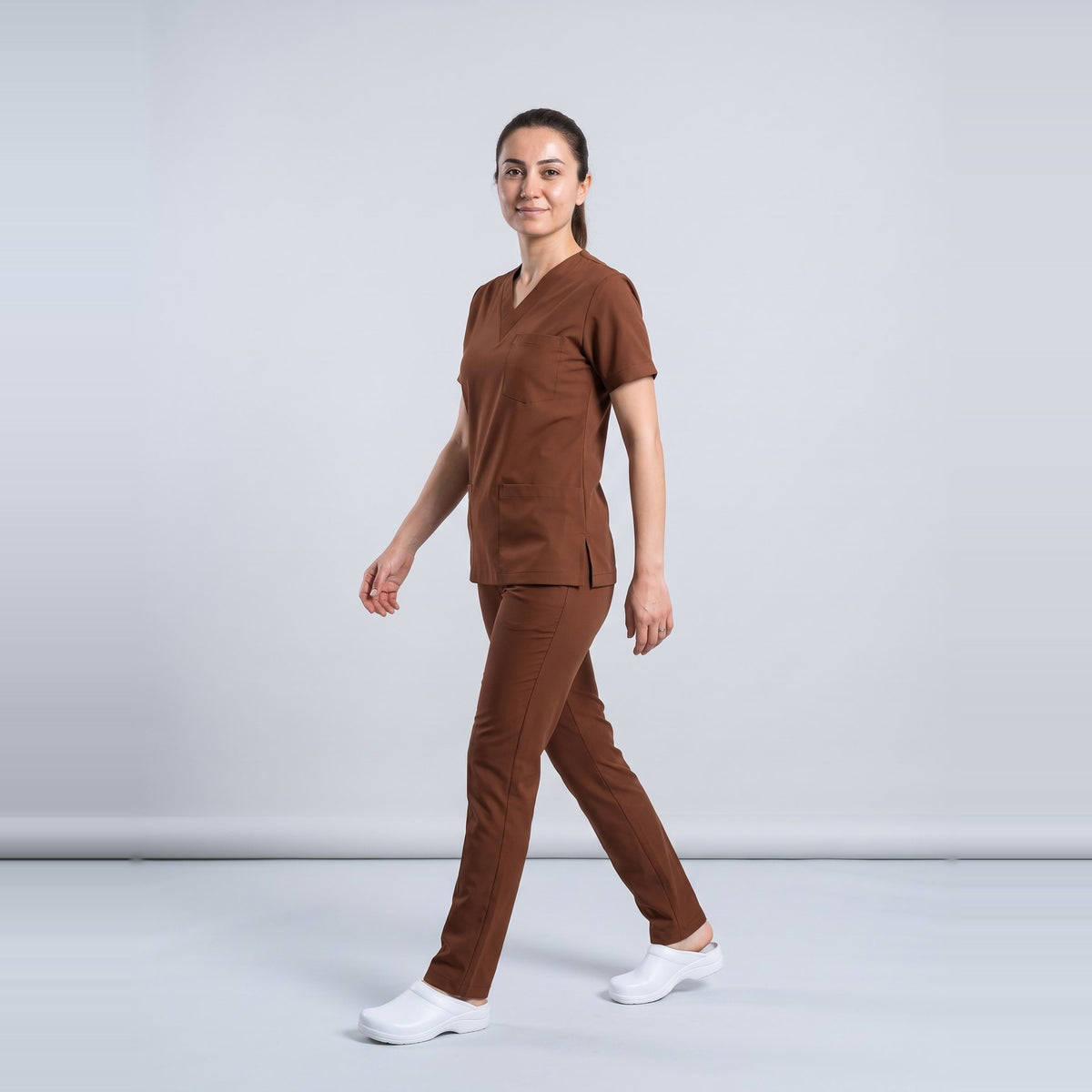 Kahverengi Hastane Forması Likralı Scrubs Takım (Friar Brown) - 5