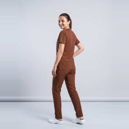 Kahverengi Hastane Forması Likralı Scrubs Takım (Friar Brown) - 9