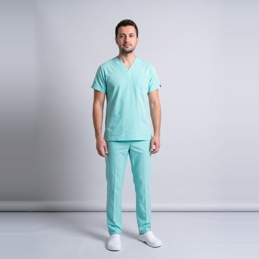 Mint Yeşili Aile Sağlığı Çalışan Forması Likralı Scrubs Takım (Bermuda) - 2