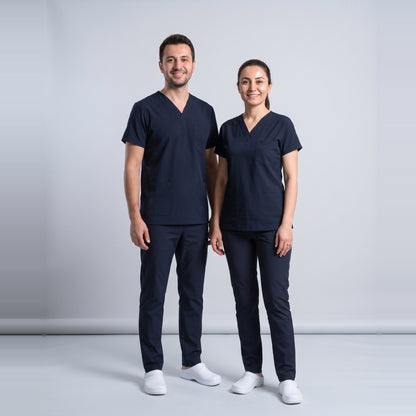 Koyu Lacivert Likralı Scrubs Takım - 1