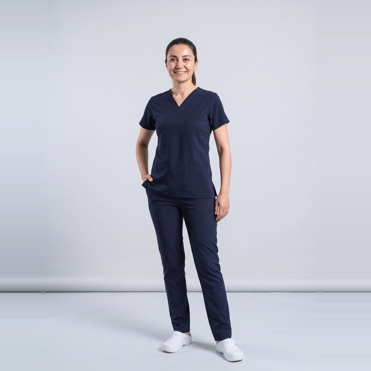 Koyu Lacivert Likralı Scrubs Takım - 3
