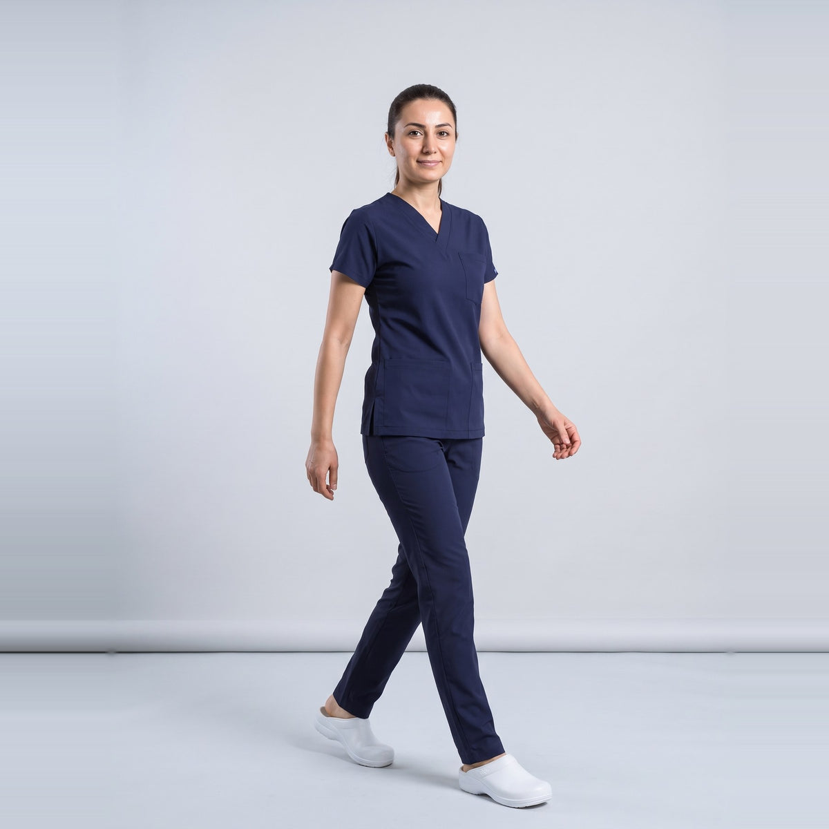 Koyu Lacivert Likralı Scrubs Takım - 5