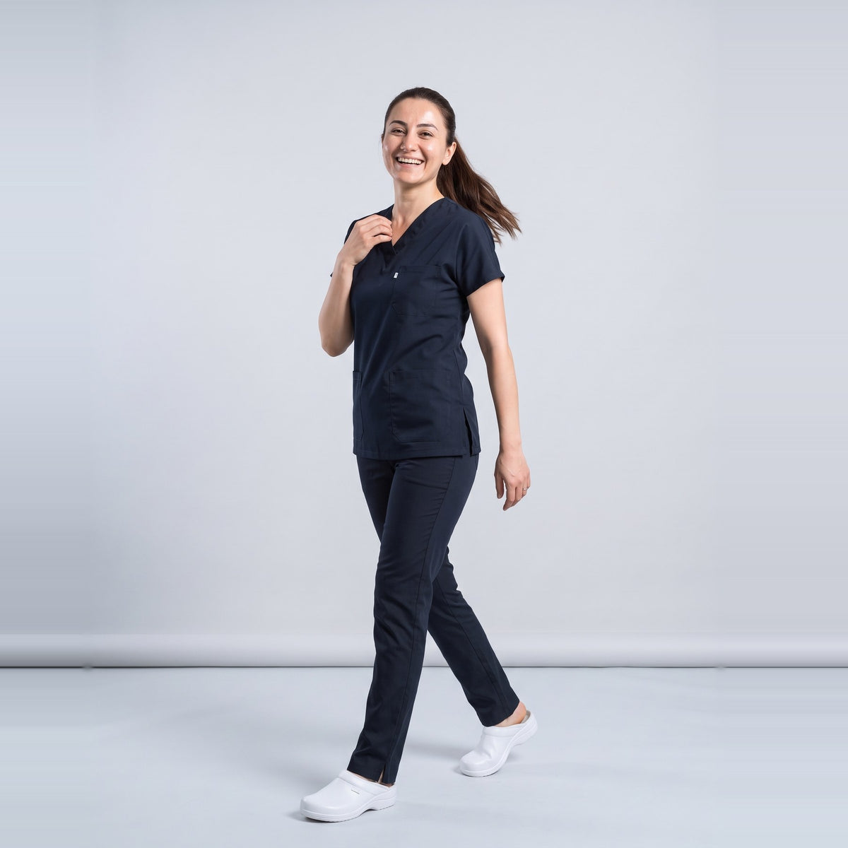 Koyu Lacivert Likralı Scrubs Takım - 7