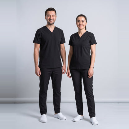 Siyah Likralı Scrubs Takım - 1