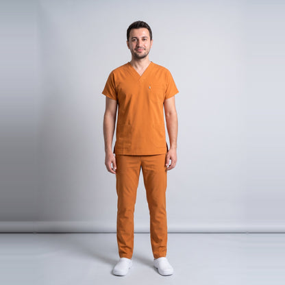 Turuncu Klinik Destek İşçi Forması Likralı Scrubs Takım (Orange Ochre) - 2