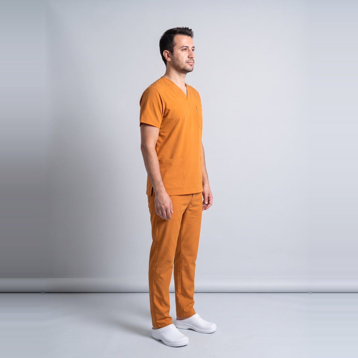 Turuncu Klinik Destek İşçi Forması Likralı Scrubs Takım (Orange Ochre) - 4