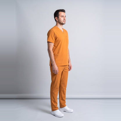Turuncu Klinik Destek İşçi Forması Likralı Scrubs Takım (Orange Ochre) - 4