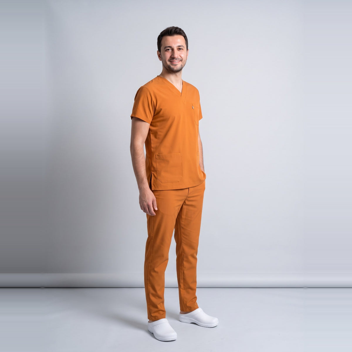 Turuncu Klinik Destek İşçi Forması Likralı Scrubs Takım (Orange Ochre) - 6