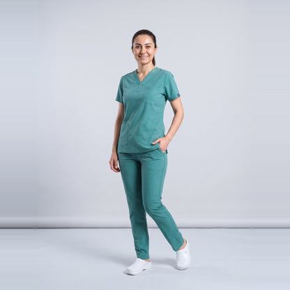 Yeşil Ameliyathane Personel Forması Likralı Scrubs Takım (Frosty Spruce) - 3